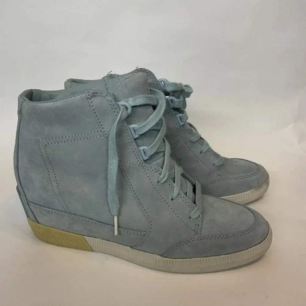 Sorel‎ Out N About Blue Lace Up Ankle Wedge Booties Women 10 China Suede/Leather